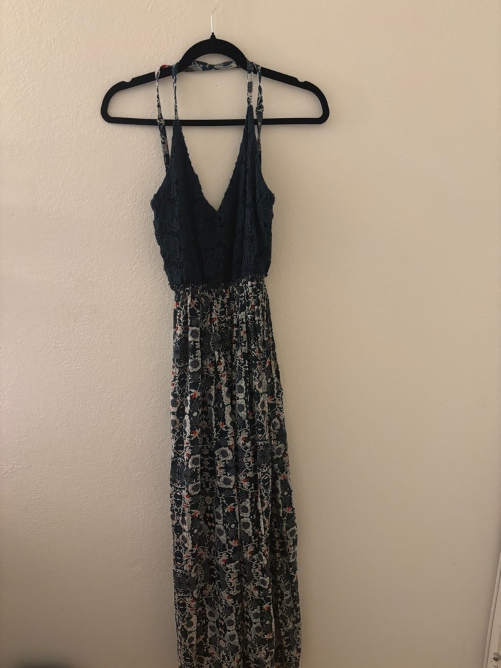 RAGA Navy Lace Bodice Floral Maxi Dress with Strappy Back
